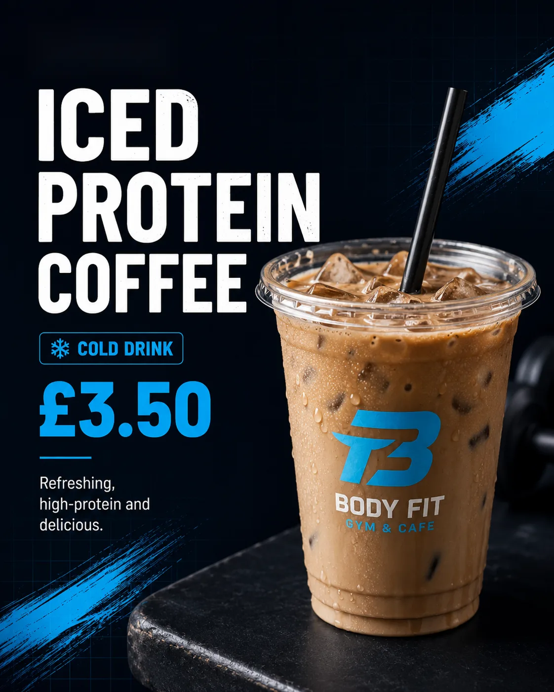Iced protein coffee poster for BodyFit Gym
