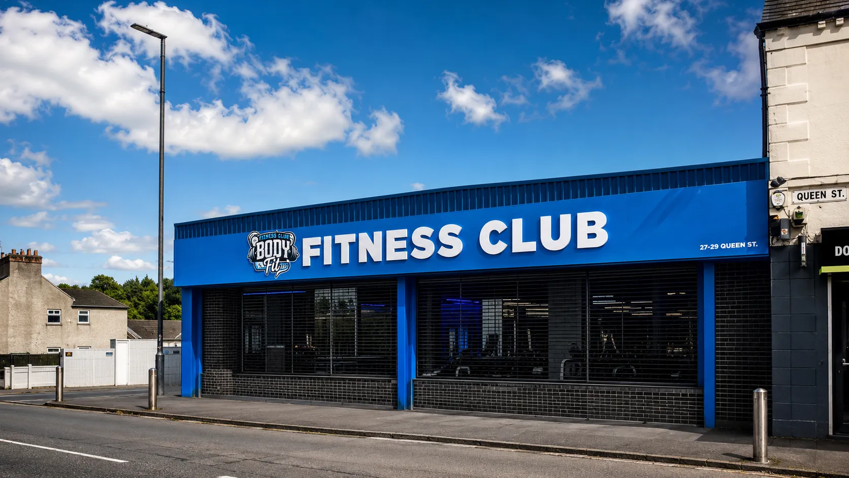 The blue BodyFit Fitness Club frontage on Queen Street in Lurgan